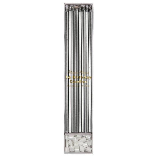 Silver Long Candles, Pack of 16